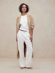 Banana Republic White Lina Straight Linen Trousers - Image 1 of 5