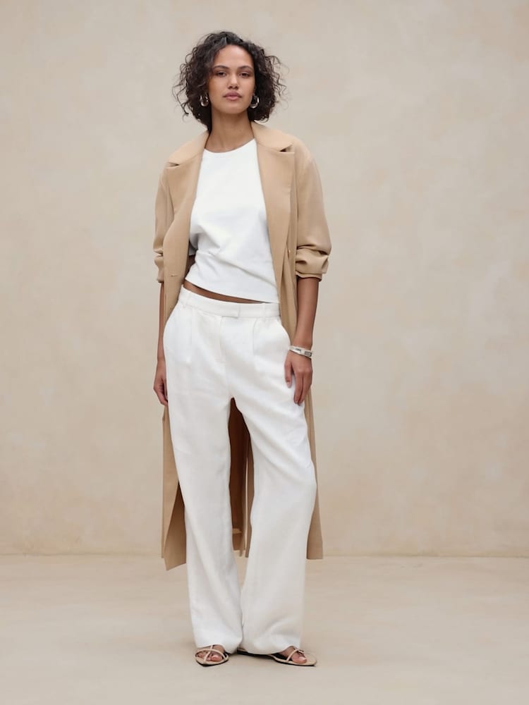 Banana Republic White Lina Straight Linen Trousers - Image 1 of 5