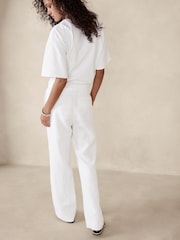 Banana Republic White Lina Straight Linen Trousers - Image 2 of 5