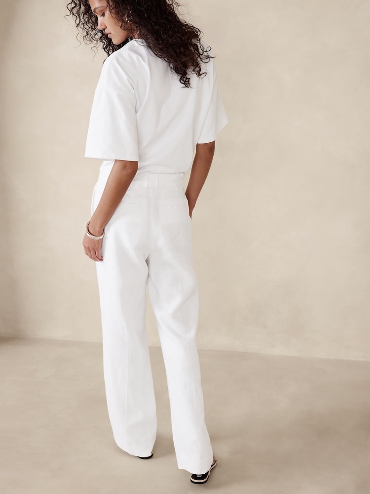 Banana Republic White Lina Straight Linen Trousers - Image 2 of 5