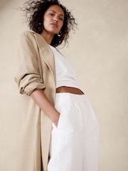 Banana Republic White Lina Straight Linen Trousers - Image 4 of 5