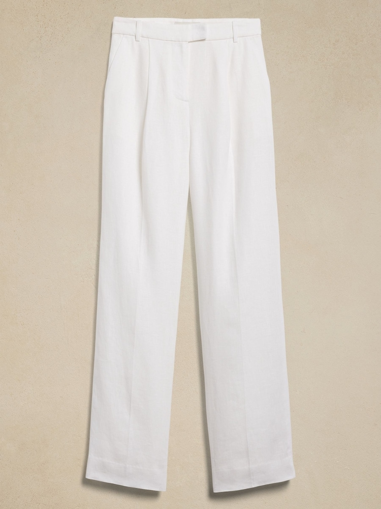 Banana Republic White Lina Straight Linen Trousers - Image 5 of 5