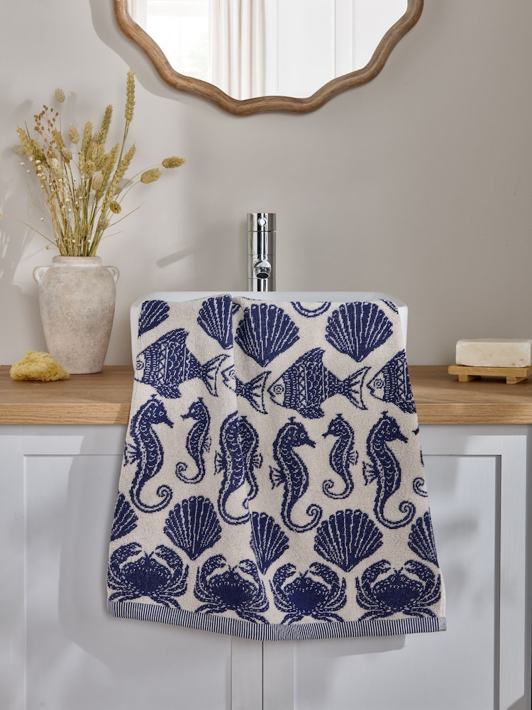 Blue Seahorse 100% Cotton Towel - Image 1 of 5