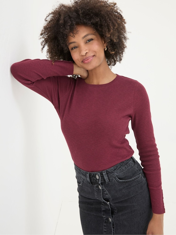 FatFace Callie Dark Red Long Sleeve Top - Image 1 of 5