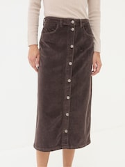 FatFace Carla Dark Brown Cord Midi Skirt - Image 1 of 5