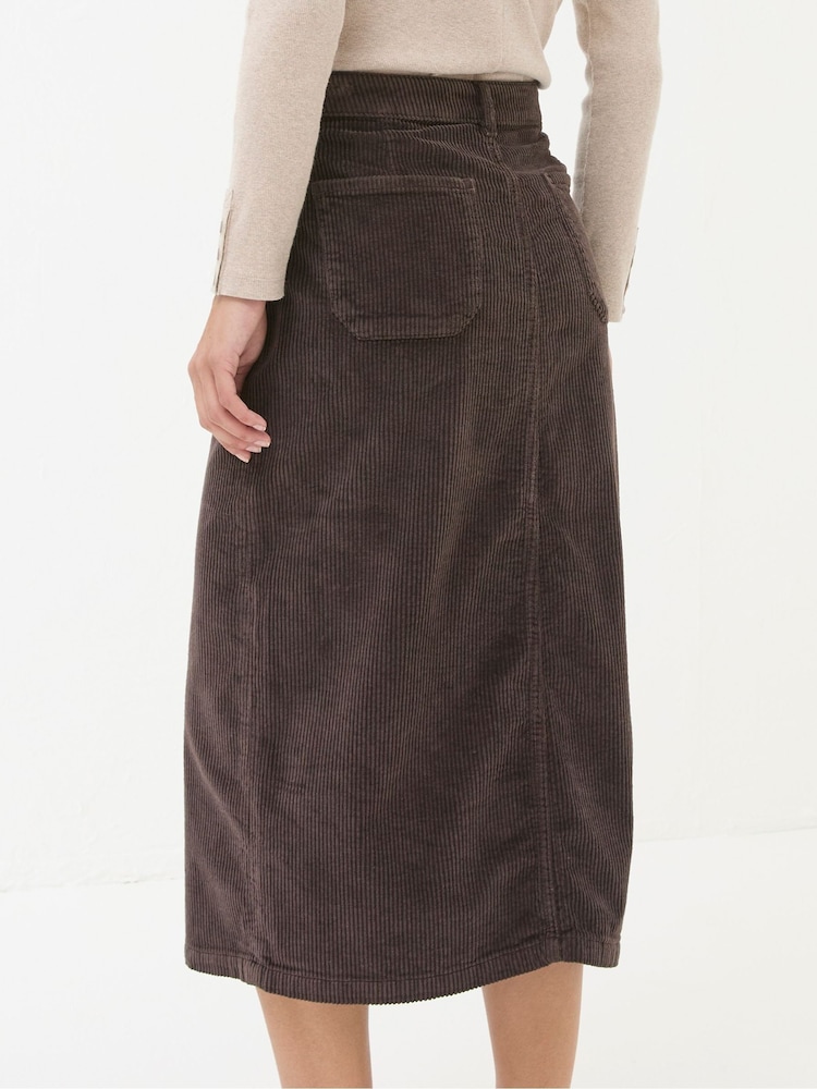 FatFace Carla Dark Brown Cord Midi Skirt - Image 2 of 5
