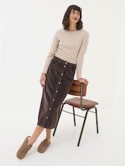 FatFace Carla Dark Brown Cord Midi Skirt - Image 4 of 5