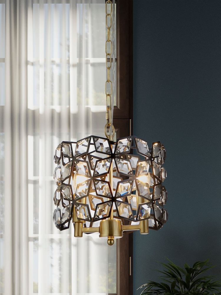 Searchlight Brass Windmill 2 Light Round Pendant Ceiling Light - Image 1 of 4