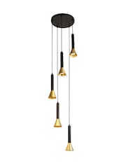 Searchlight Black/Gold Helenium 5 Light Multi Drop Pendant Ceiling Light - Image 2 of 4