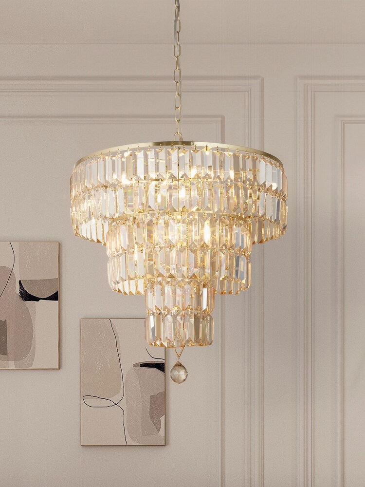 Searchlight Satin Brass Luna 5 Light Pendant Ceiling Light - Image 1 of 4