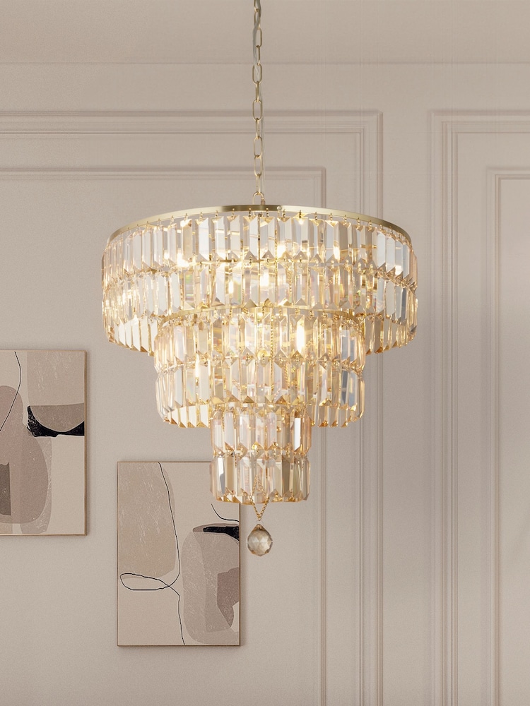 Searchlight Satin Brass Luna 5 Light Pendant Ceiling Light - Image 1 of 4 Searchlight Satin Brass Luna 5 Light Pendant Ceiling Light - Image 1 of 4