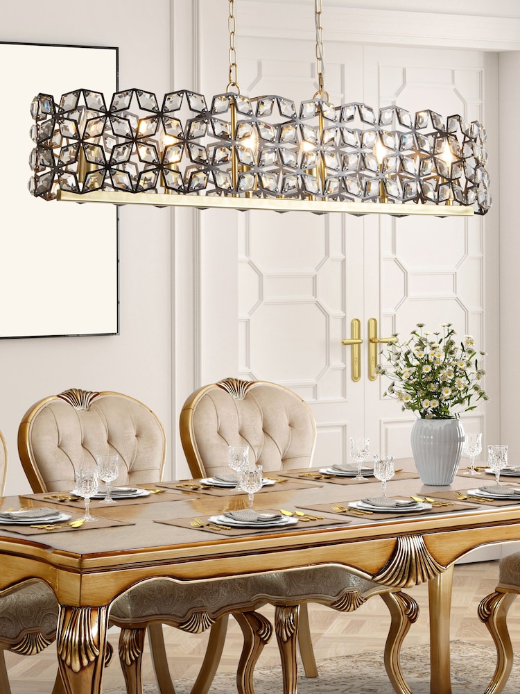 Searchlight Brass Windmill 6 Light Long Bar Pendant Ceiling Light - Image 1 of 4
