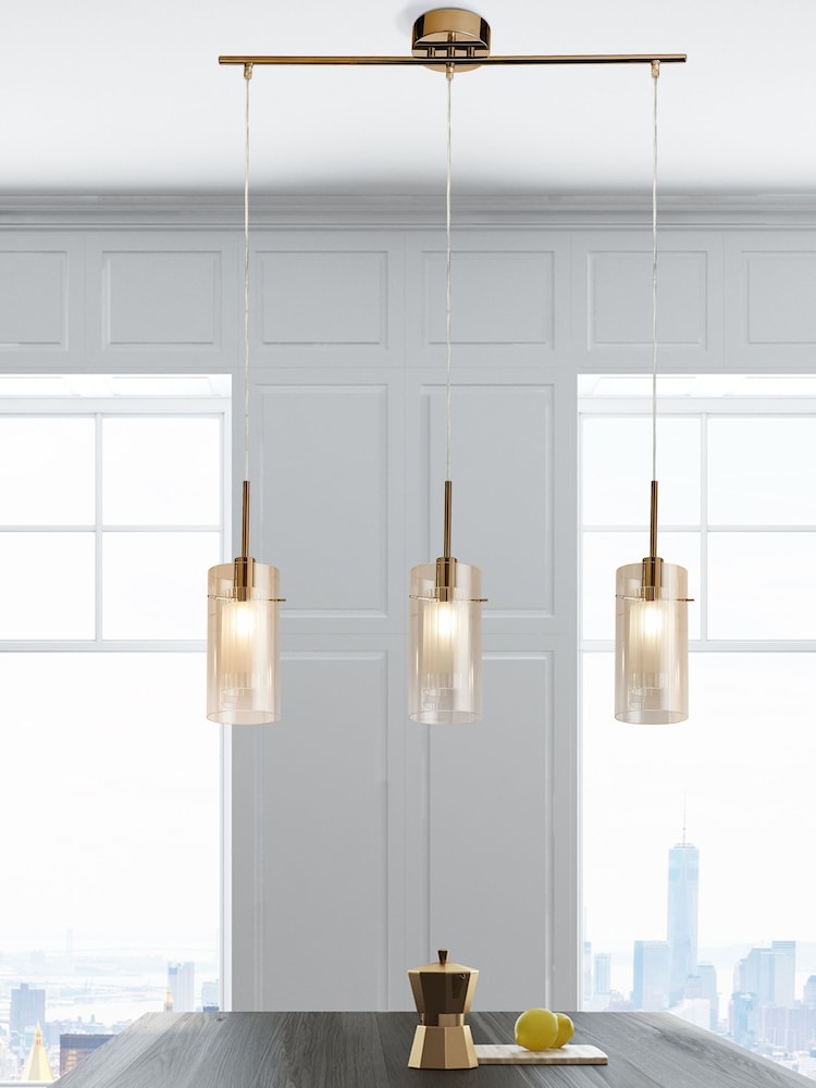 Searchlight Brass Sienna 3 Light Bar Pendant Ceiling Light - Image 1 of 4