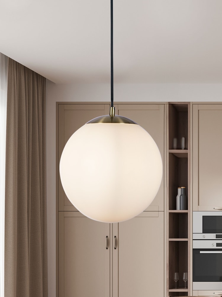 Searchlight Brass Skylar Medium Opal Pendant Ceiling Light - Image 1 of 4 Searchlight Brass Skylar Medium Opal Pendant Ceiling Light - Image 1 of 4