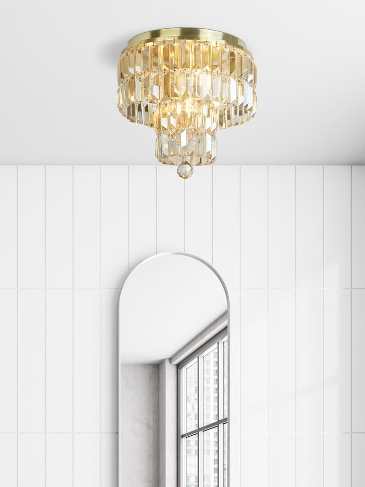 Searchlight Satin Brass Luna 4 Light Flush Ceiling Light - Image 1 of 4