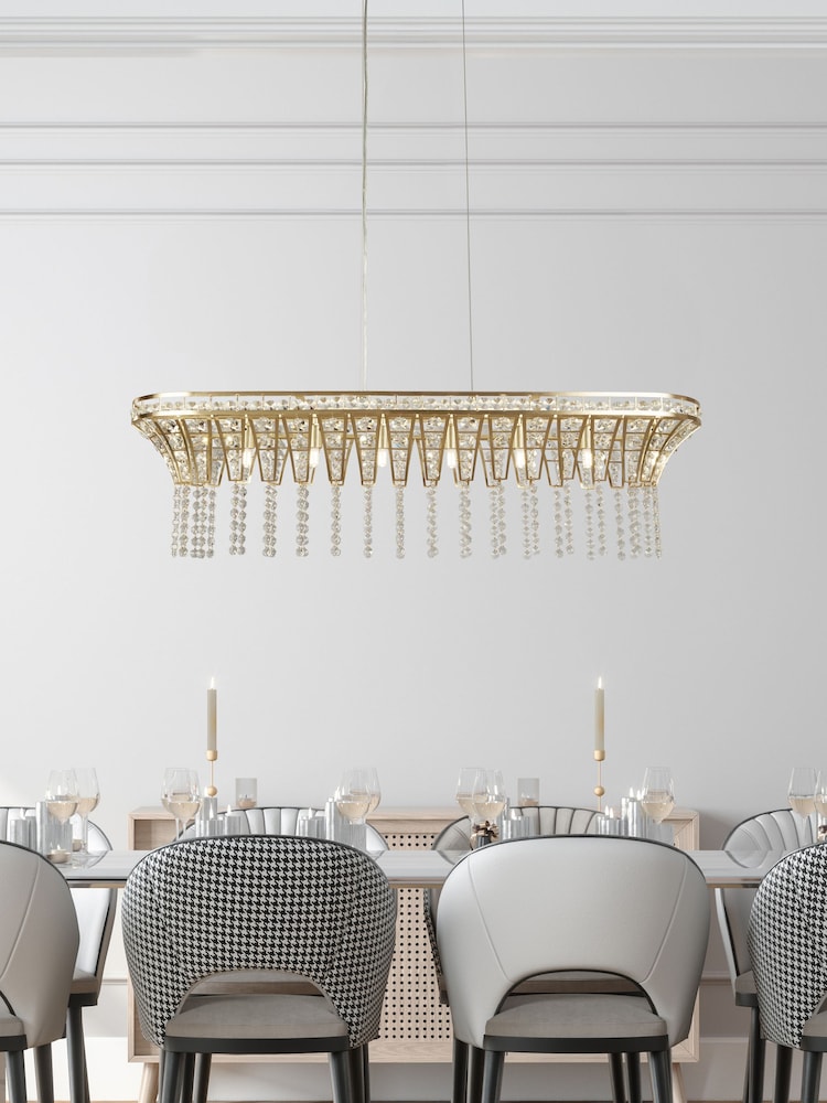 Searchlight Satin Brass Casandra 8 Light Bar Pendant Ceiling Light - Image 1 of 4