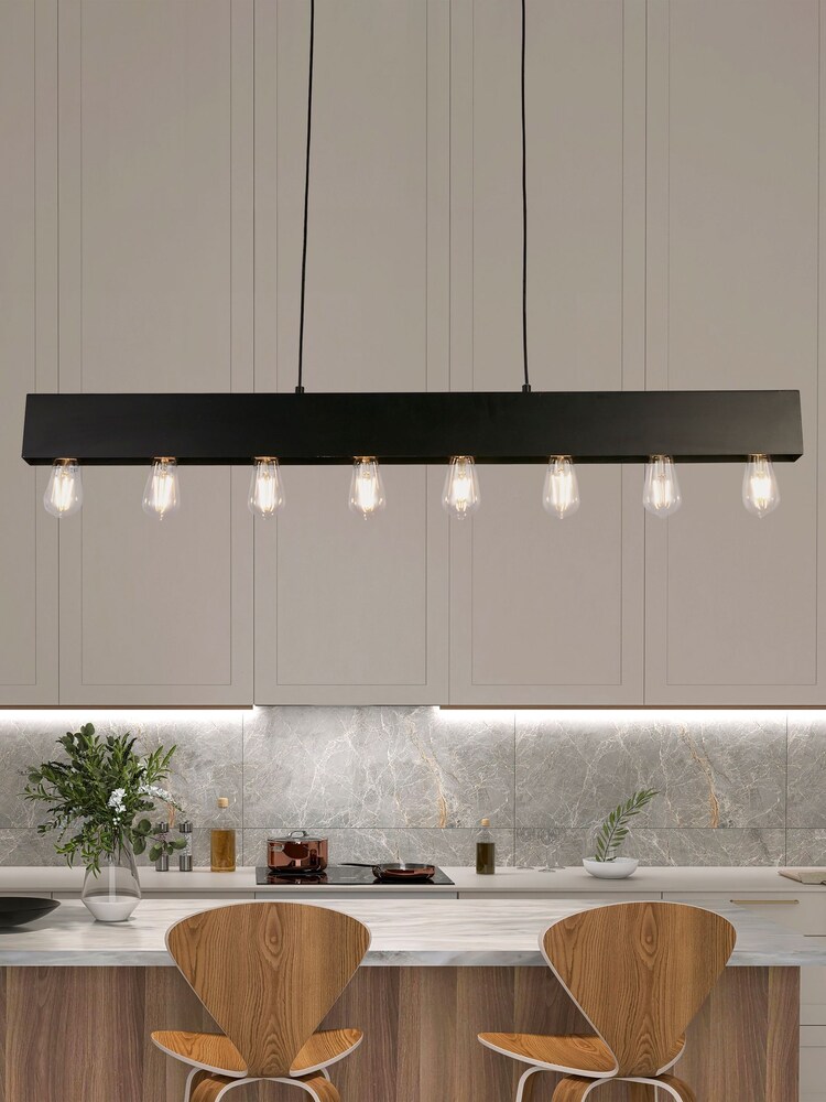 Searchlight Black Noir 8 Light Diner Bar Pendant Ceiling Light - Image 1 of 4