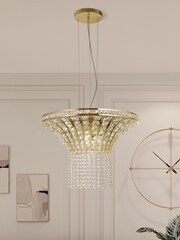 Searchlight Satin Brass Casandra 8 Light Round Pendant Ceiling Light - Image 1 of 4