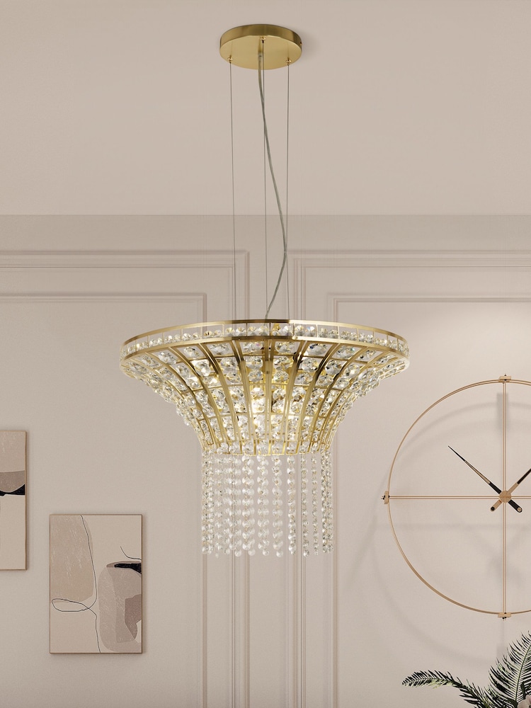 Searchlight Satin Brass Casandra 8 Light Round Pendant Ceiling Light - Image 1 of 4