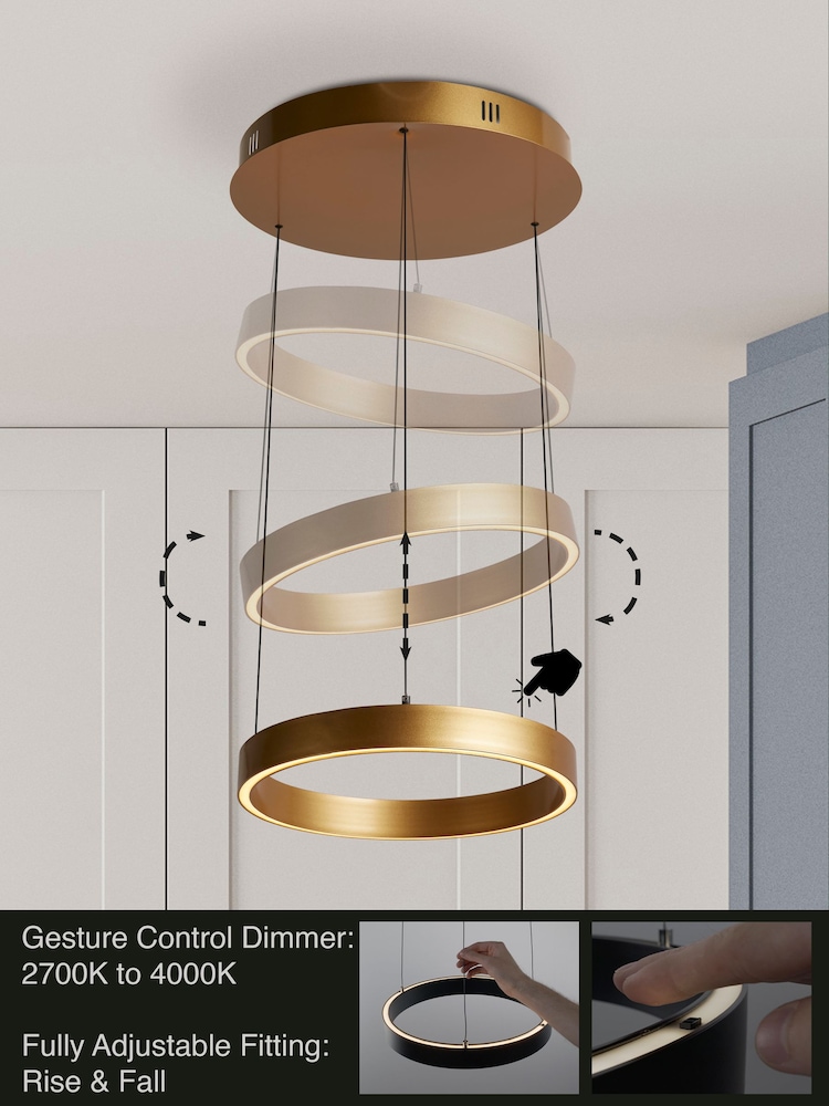 Searchlight Gold Stella Gesture Control Round Pendant Ceiling Light - Image 1 of 4