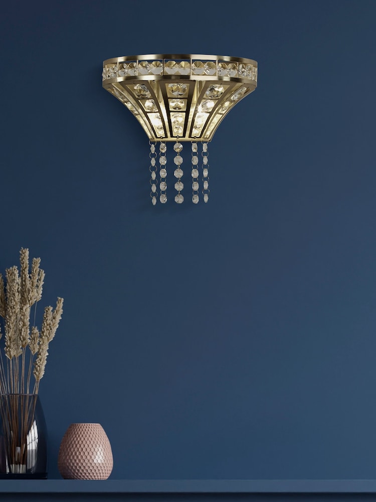 Searchlight Satin Brass Casandra 2 Light Wall Light - Image 1 of 4