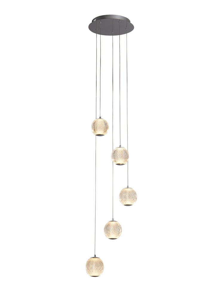 Searchlight Silver Jewel 5 Light Multi-Drop Pendant Ceiling Light - Image 2 of 4