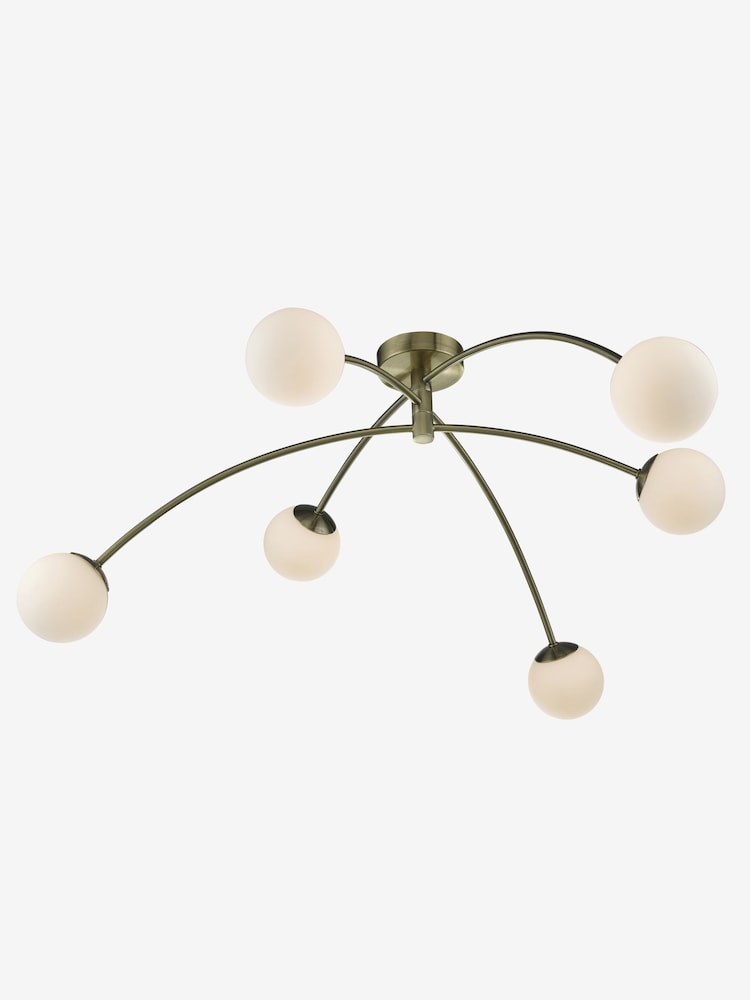 Dar Lighting Brass Puglia 6 Light Semi Flush Ceiling Light - Image 1 of 4