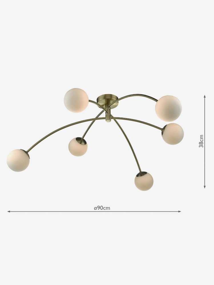 Dar Lighting Brass Puglia 6 Light Semi Flush Ceiling Light - Image 4 of 4