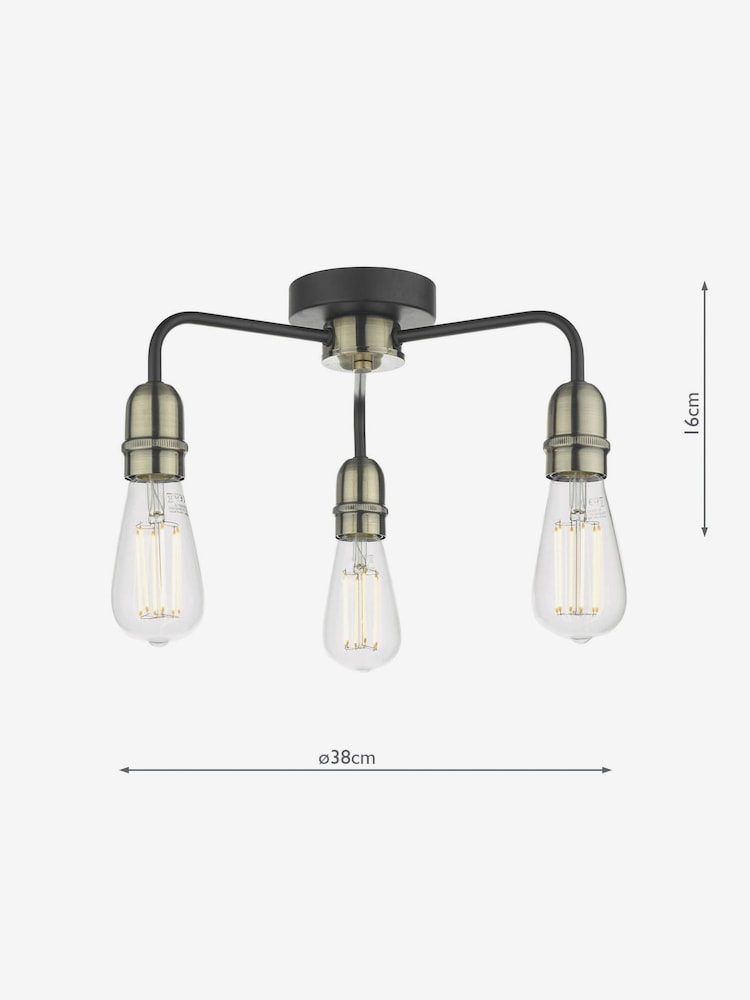 Dar Lighting Black Kiefer 3 Light Flush Ceiling Light - Image 2 of 5