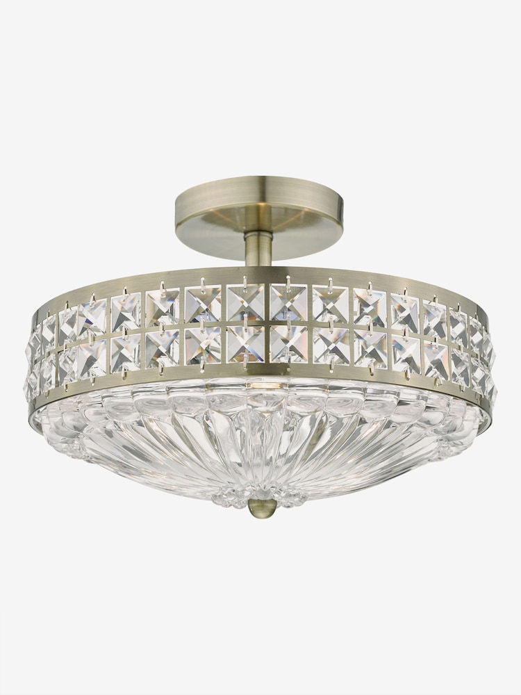Dar Lighting Brass Olona 3L Light Semi Flush Ceiling Light - Image 1 of 4
