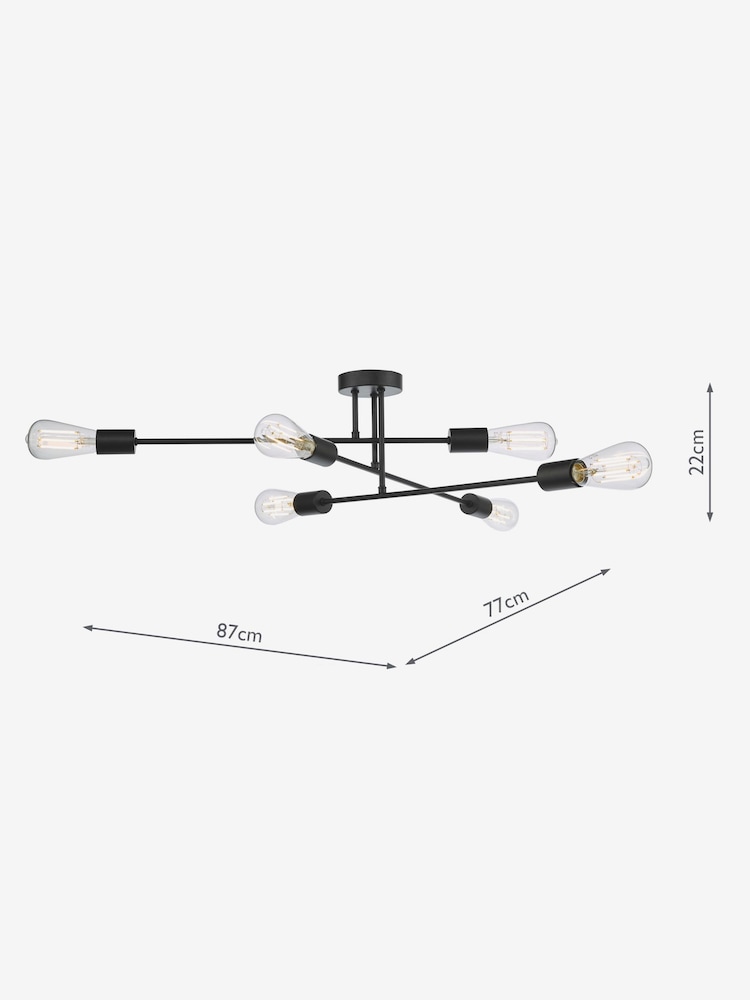 Dar Lighting Black Neve 6 Light Flush Ceiling Light - Image 2 of 2 Dar Lighting Black Neve 6 Light Flush Ceiling Light - Image 2 of 2