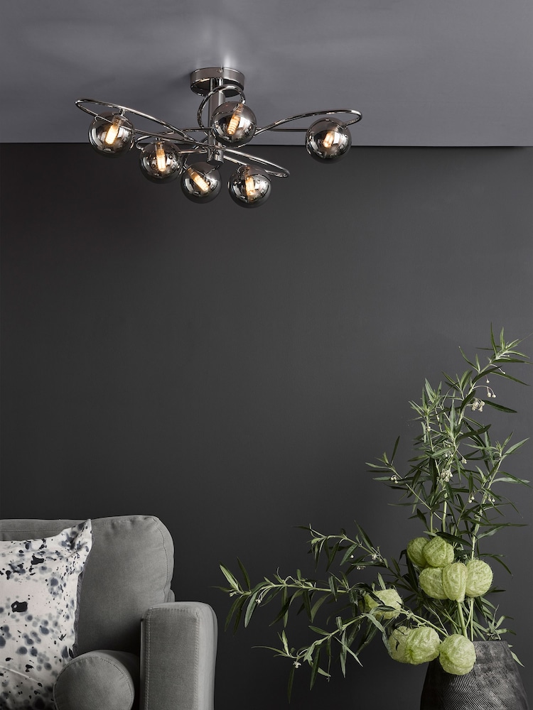 Dar Lighting Chrome Lysandra 6 Light Semi-Flush Ceiling Light - Image 1 of 4 Dar Lighting Chrome Lysandra 6 Light Semi-Flush Ceiling Light - Image 1 of 4