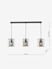 Dar Lighting Black Tatum 3 Light Bar Pendant Ceiling Light - Image 3 of 5