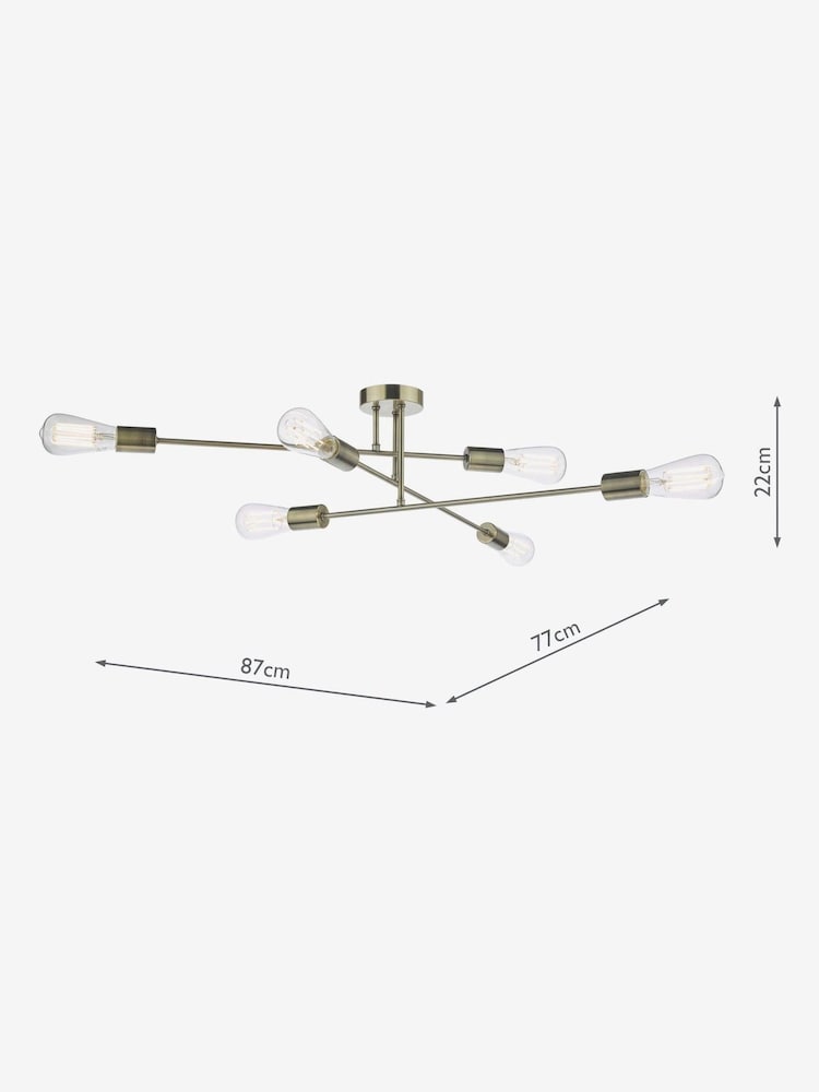 Dar Lighting Brass Neve 6 Light Flush Ceiling Light - Image 5 of 5