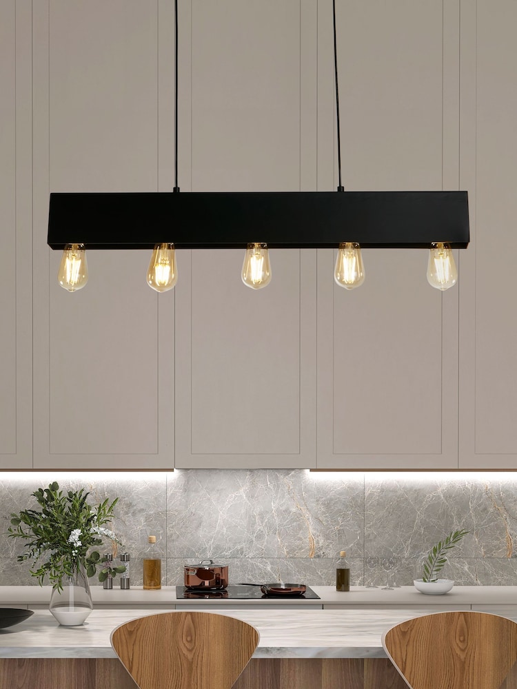 Searchlight Black Noir 5 Light Diner Bar Pendant Ceiling Light - Image 1 of 4