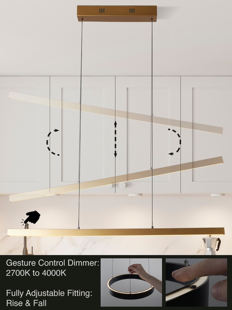 Searchlight Gold Stella Gesture Control Bar Pendant Ceiling Light - Image 1 of 4 Searchlight Gold Stella Gesture Control Bar Pendant Ceiling Light - Image 1 of 4