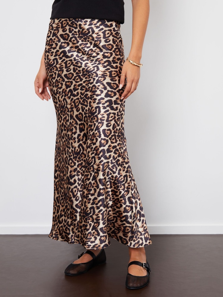 Threadbare Leopard Maxi Satin Slip Skirt - Image 2 of 5