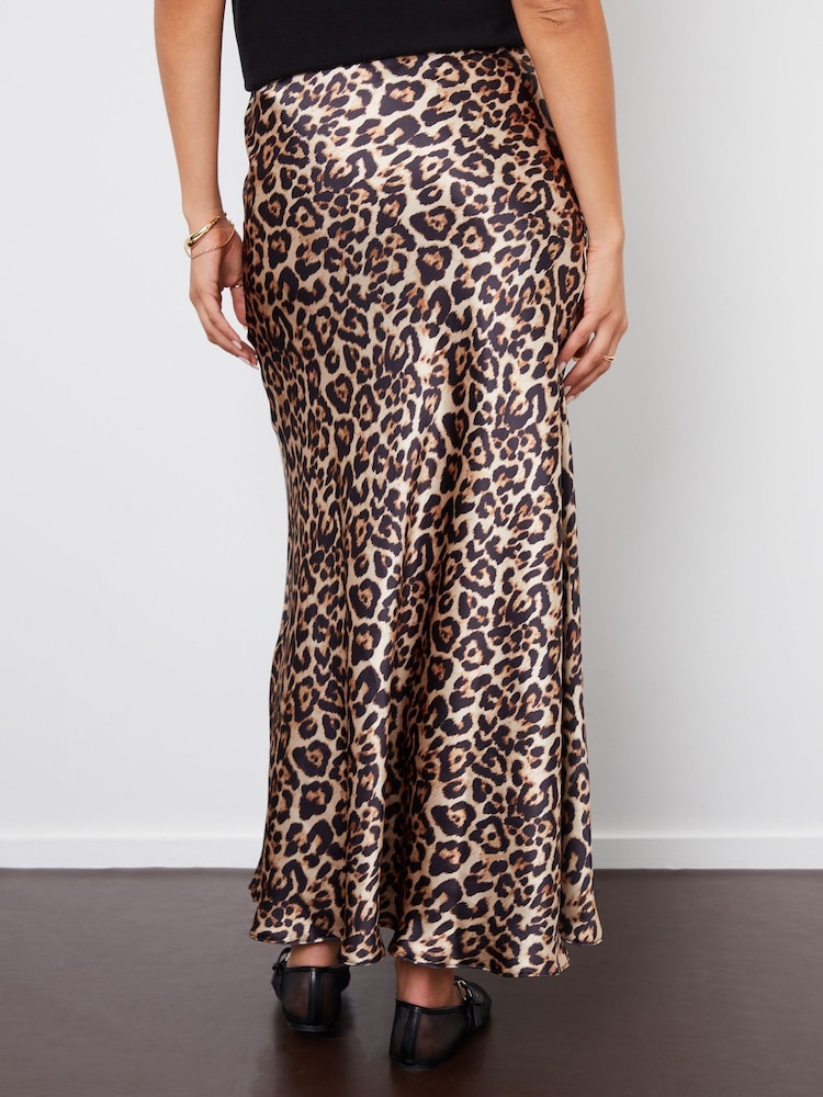 Threadbare Leopard Maxi Satin Slip Skirt - Image 3 of 5