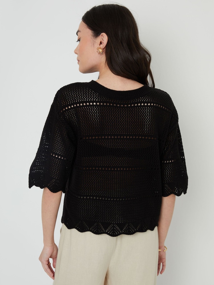 Schwarz - Threadbare Pointelle Häkeloberteil mit kurzen Ärmeln - Bild 2 von 5 Schwarz - Threadbare Pointelle Häkeloberteil mit kurzen Ärmeln - Bild 2 von 5