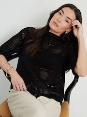 Schwarz - Threadbare Pointelle Häkeloberteil mit kurzen Ärmeln - Bild 5 von 5