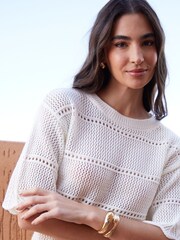 Weiß - Threadbare Pointelle Häkeloberteil mit kurzen Ärmeln - Bild 4 von 4