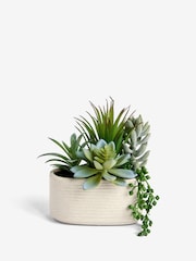 Green Artificial Succulent Arrangment In Ceramic Pot - Image 3 of 3