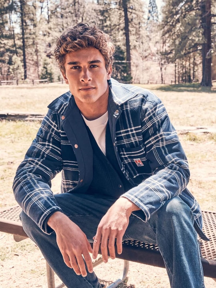 Wrangler Blue Casey Reversible Check 100% Cotton Shacket - Image 1 of 9