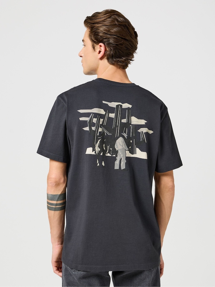 Wrangler Black Back Print Graphic 100% Cotton T-Shirt - Image 1 of 7