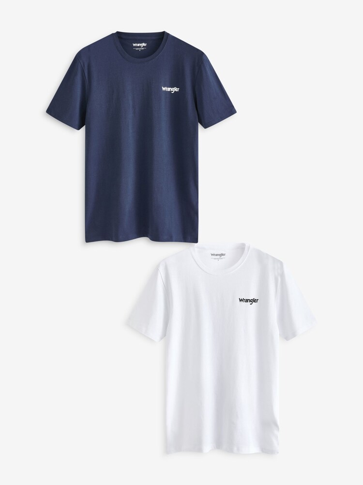 Wrangler White Sign Off Chest Logo 100% Cotton T-Shirt 2 Pack - Image 1 of 7