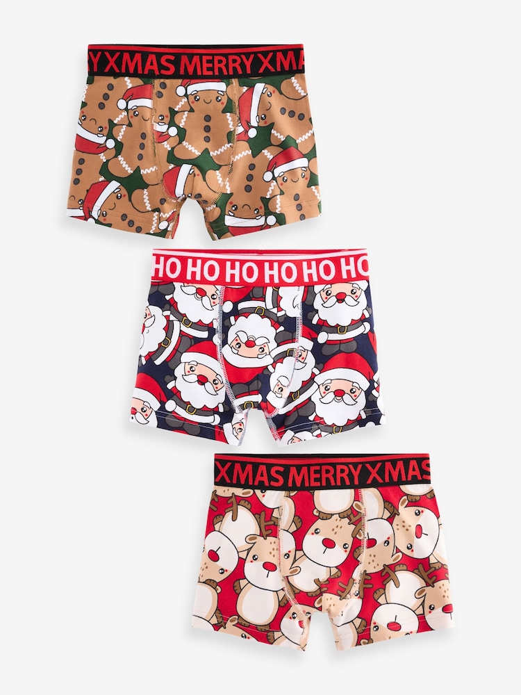 Christmas Print Trunks 3 Pack (1.5-16yrs) - Image 1 of 7 Christmas Print Trunks 3 Pack (1.5-16yrs) - Image 1 of 7