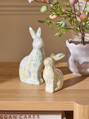 Set of 2 Yellow Floral Spring Bunny Ornaments - Image 1 of 4
