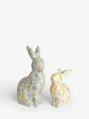 Set of 2 Yellow Floral Spring Bunny Ornaments - Image 3 of 4