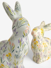 Set of 2 Yellow Floral Spring Bunny Ornaments - Image 4 of 4