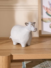 Grey Ceramic Reactive Glaze Cow Ornament - Image 1 of 4